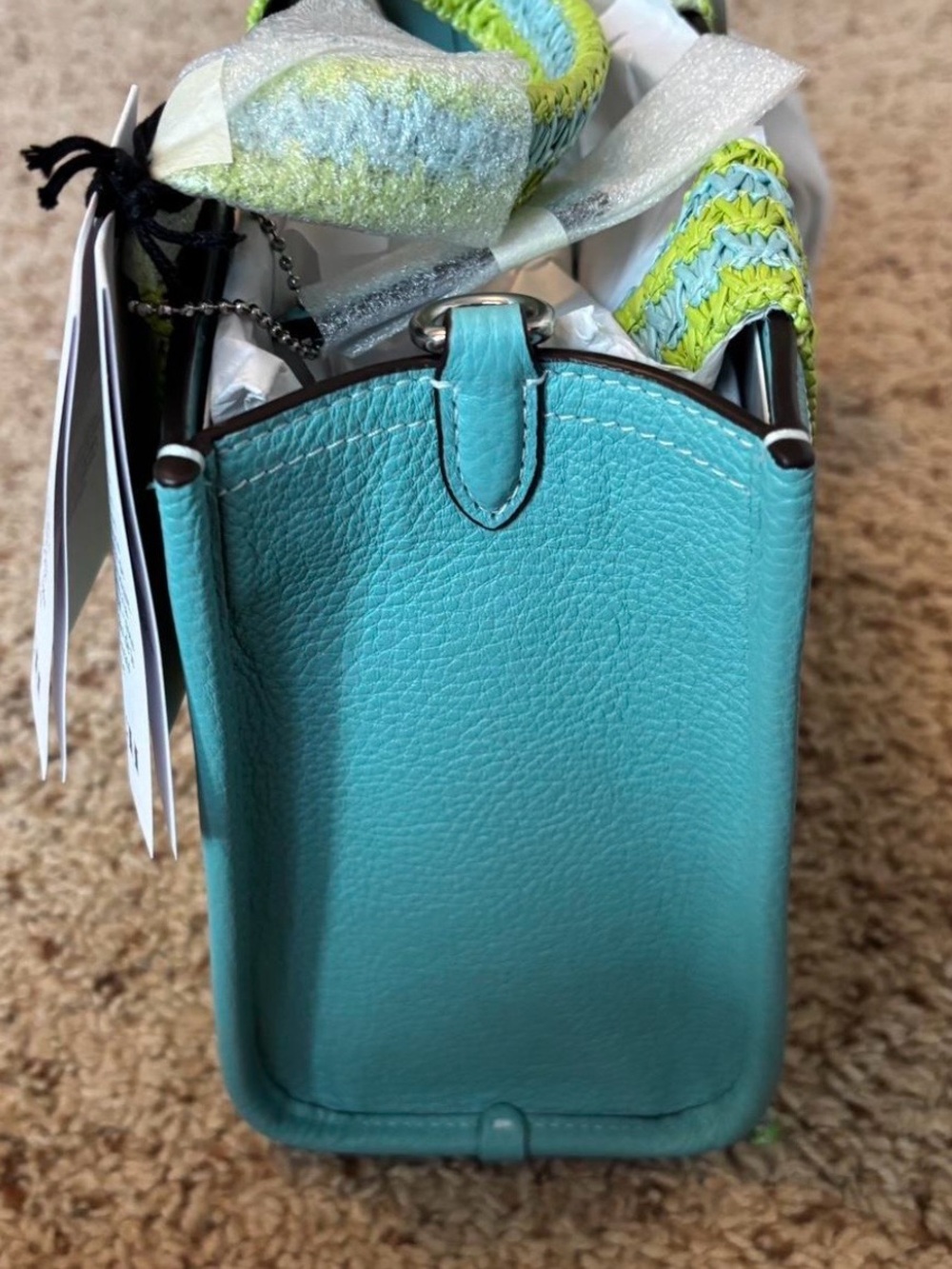 Coach Aqua Tote with Lime and Light Blue Straps - Picture 3 of 5